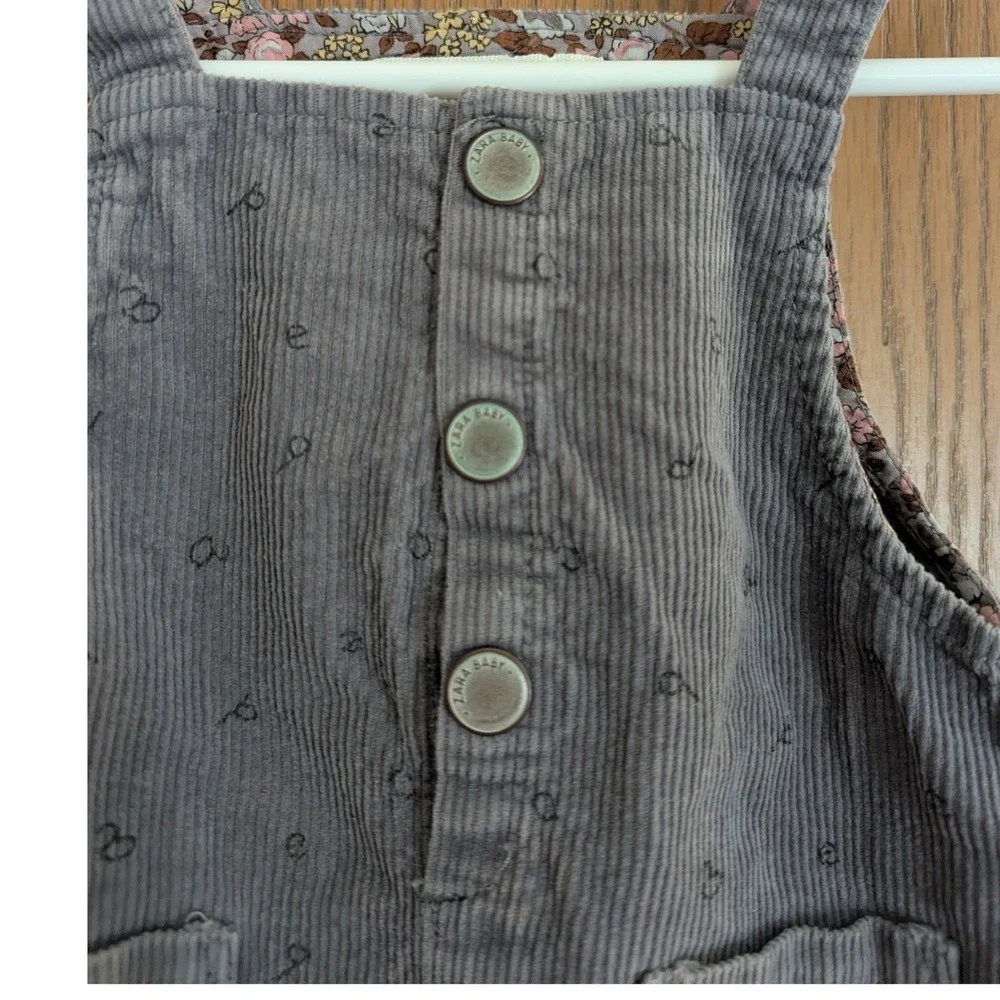 Zara Baby Grey Corduroy Pinafore Dress Alphabet Print Floral Lining 3-6 Months